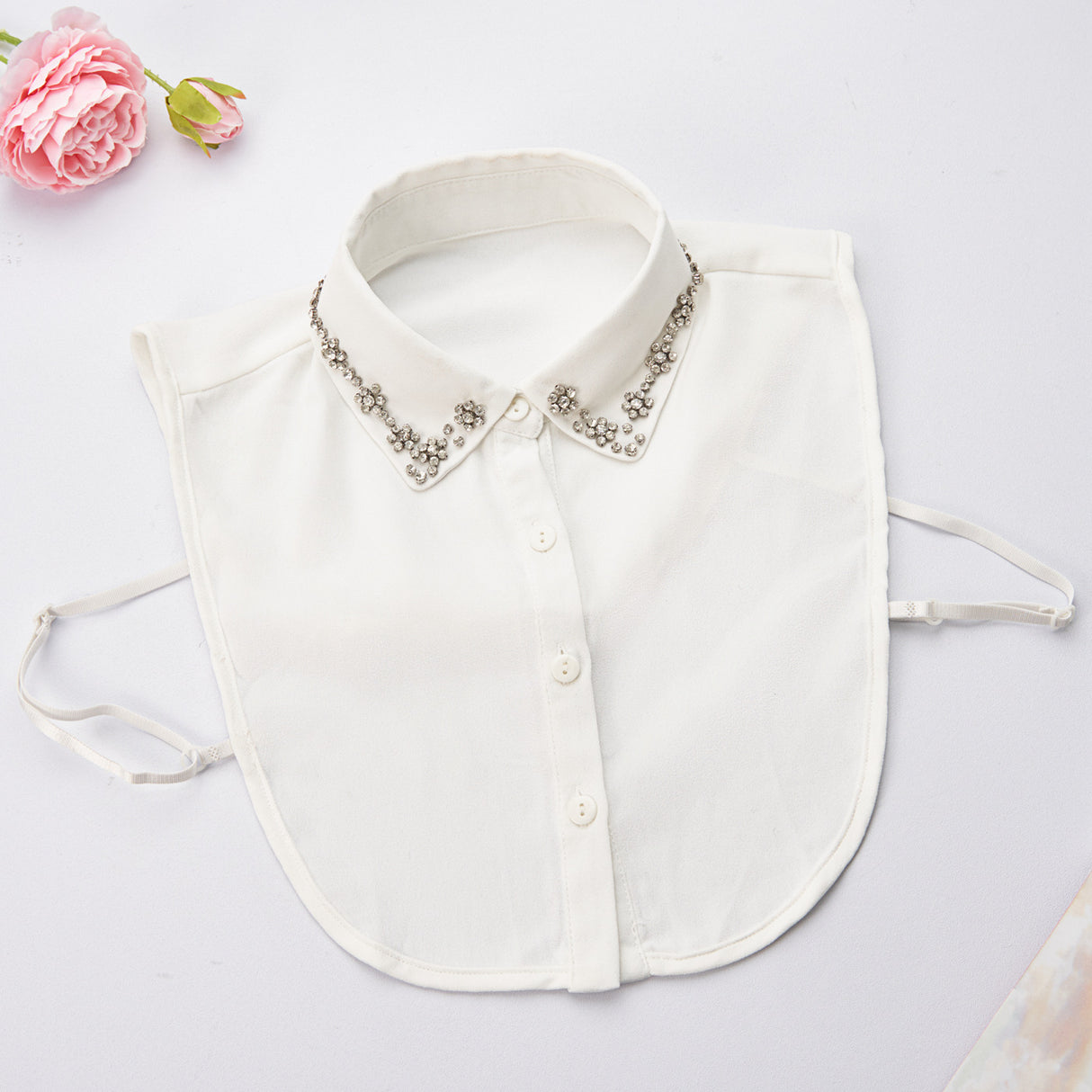 Rhinestone Flower Decor Dickey Collar