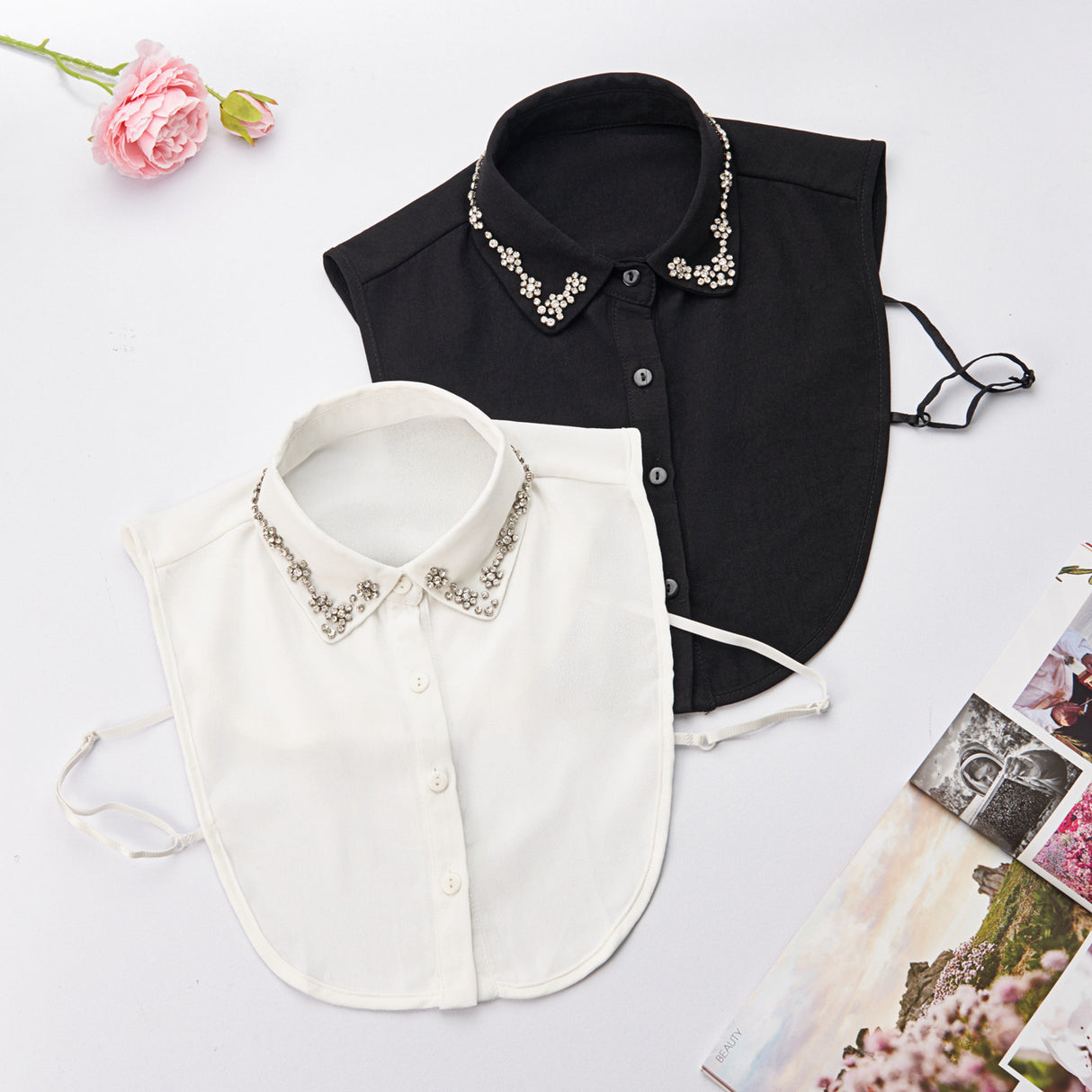 Rhinestone Flower Decor Dickey Collar