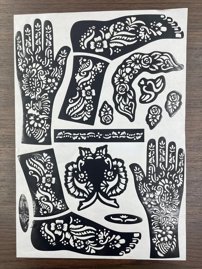 Floral Pattern Henna Stencils for hand and leg