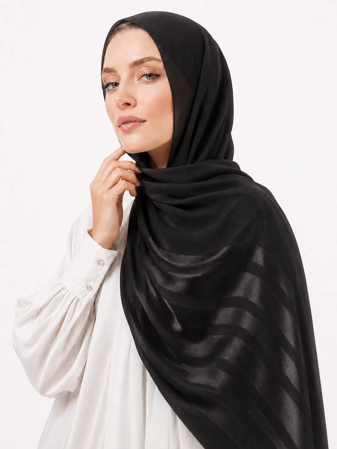Half Linen & Satin Strips Hijab