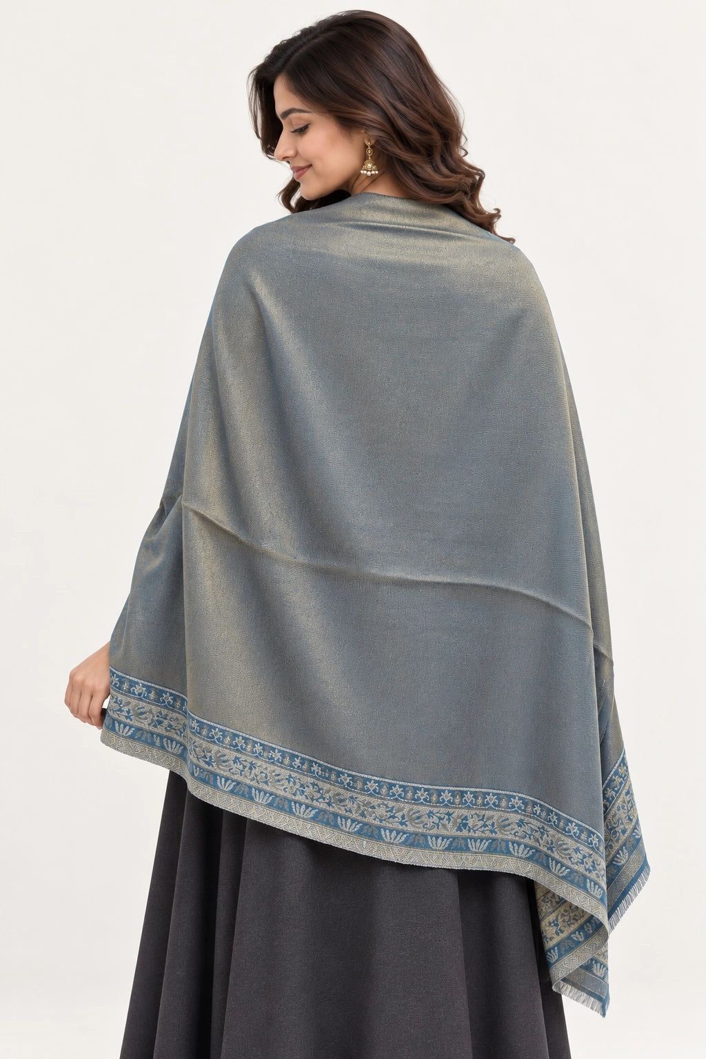 Moonlight Reversible Steel Blue & Pewter Shawl - 02-back-drape