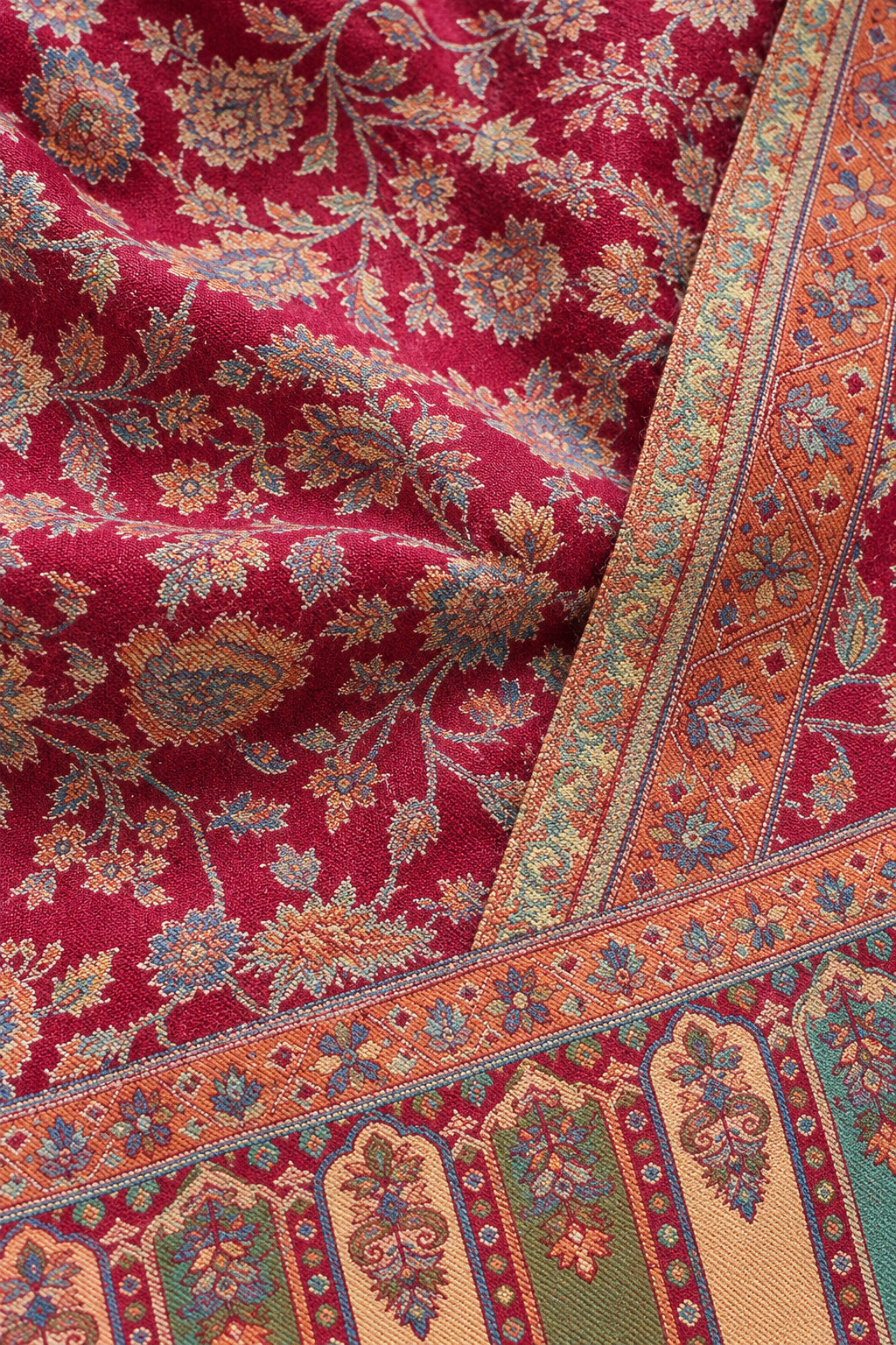 Premium Kani #17 Floral Deep Red Shawl — 02-material-macro