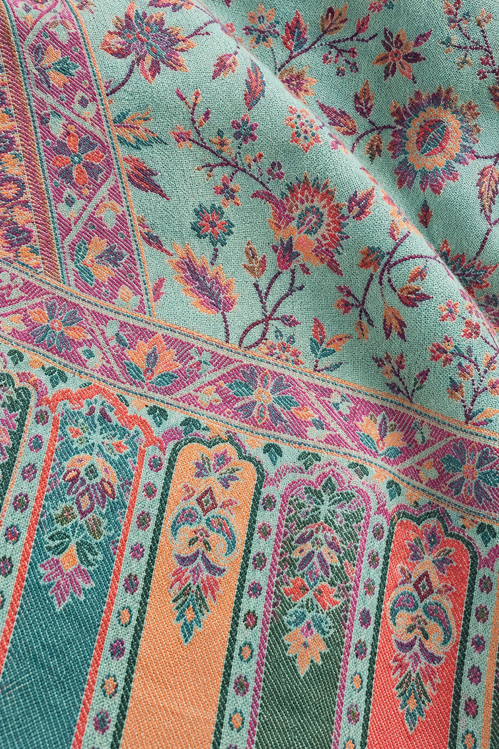 Premium Kani #17 Floral Mint Green Shawl — 02-material-macro