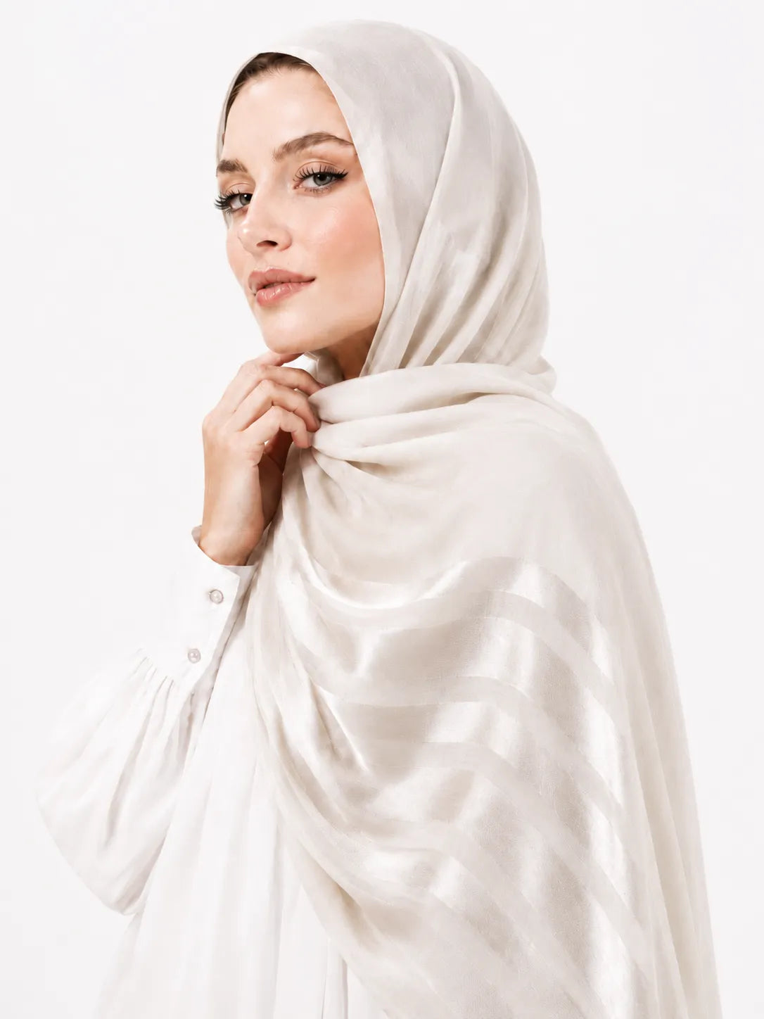 Half Linen & Satin Strips Hijab