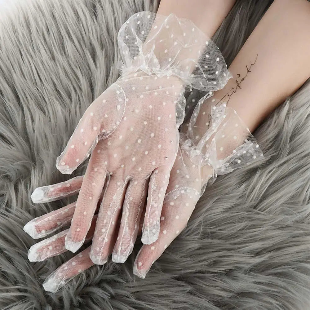 Polka Dot Mesh Bridal Gloves Smack Touch