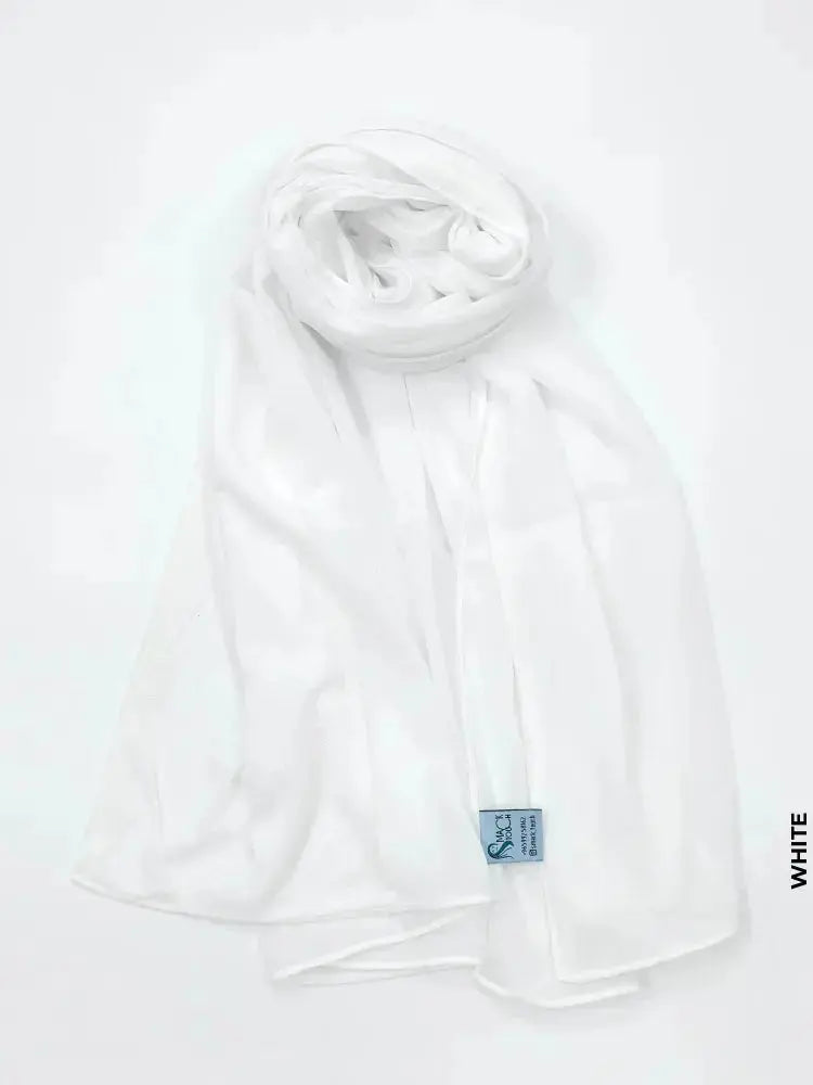 Chiffon High Quality Stitch Hijab White Scarf (Hijab)