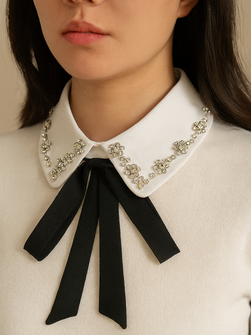 Rhinestone Decor Fake Collar
