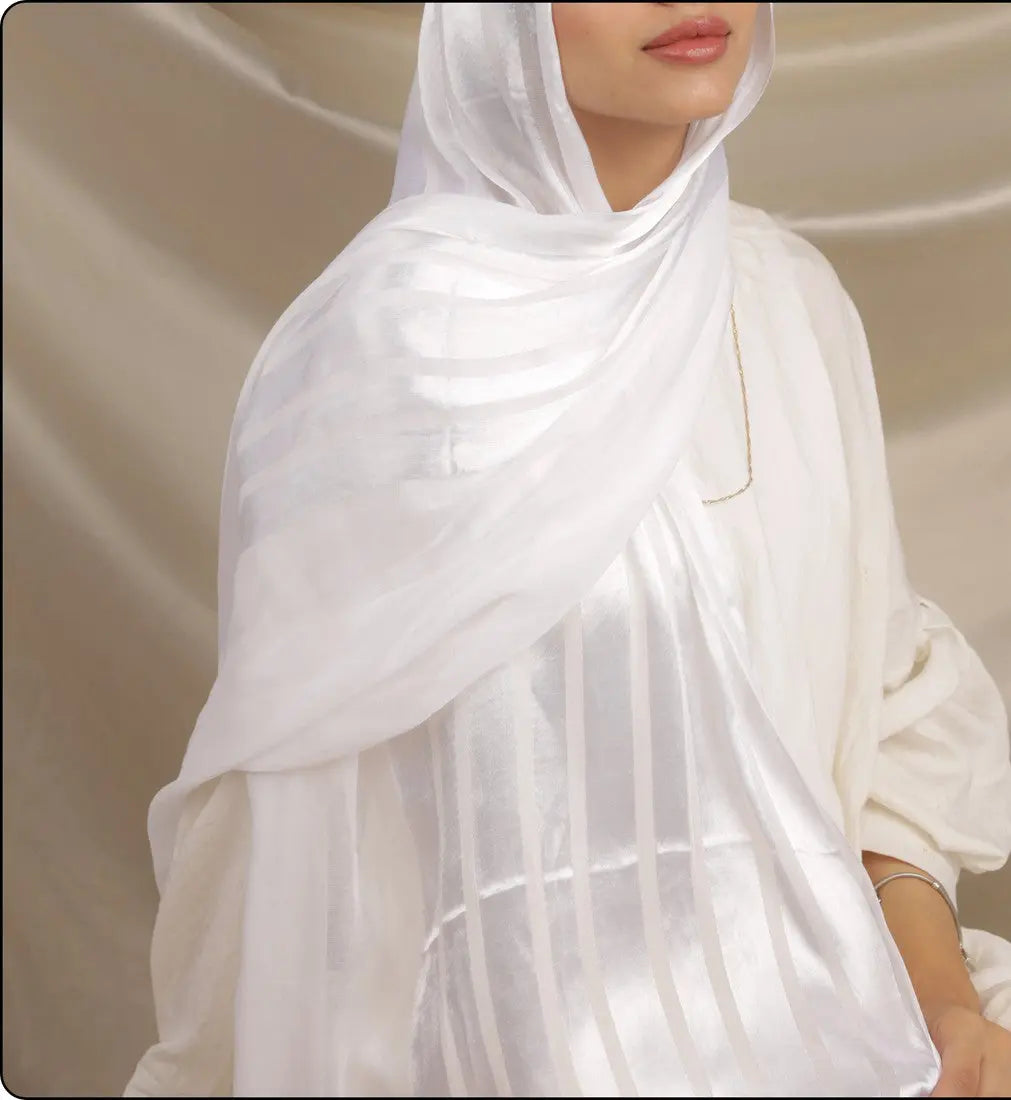 Half linen With half Satin Stripes Smack Touch (Hijab)