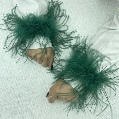 Womens feather cuff fur wristband كم ريش