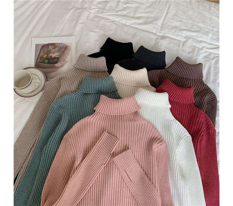 Turtle neck warm women sweater winter with Thumb open