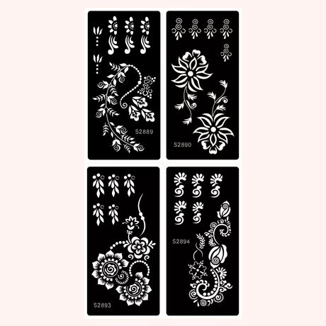 Flower Pattern Mehndi | 4 Sheets | Stencils