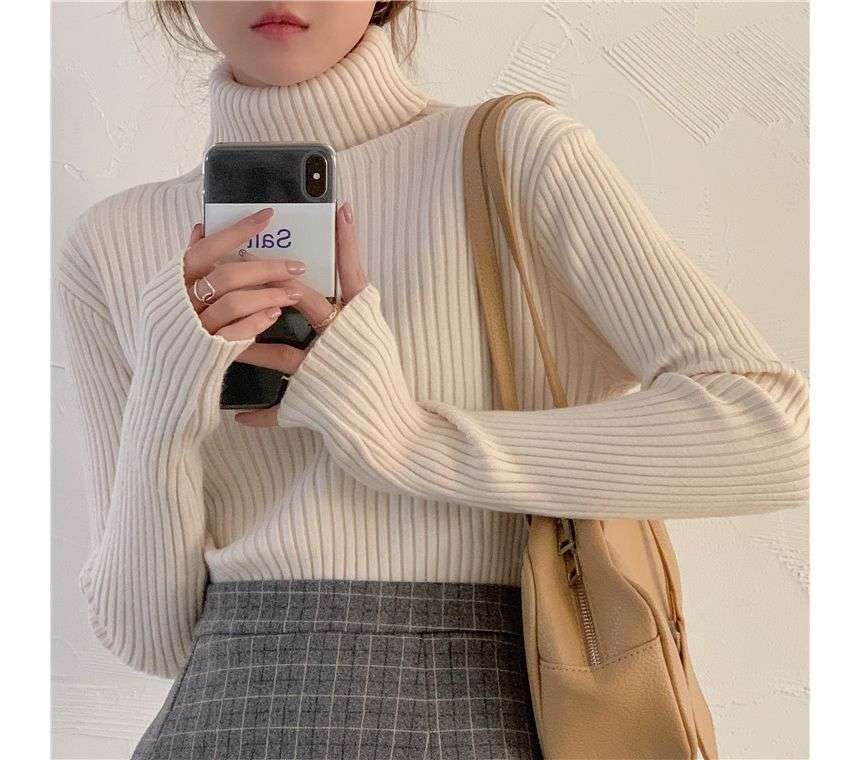 Turtle neck warm women sweater winter with Thumb open