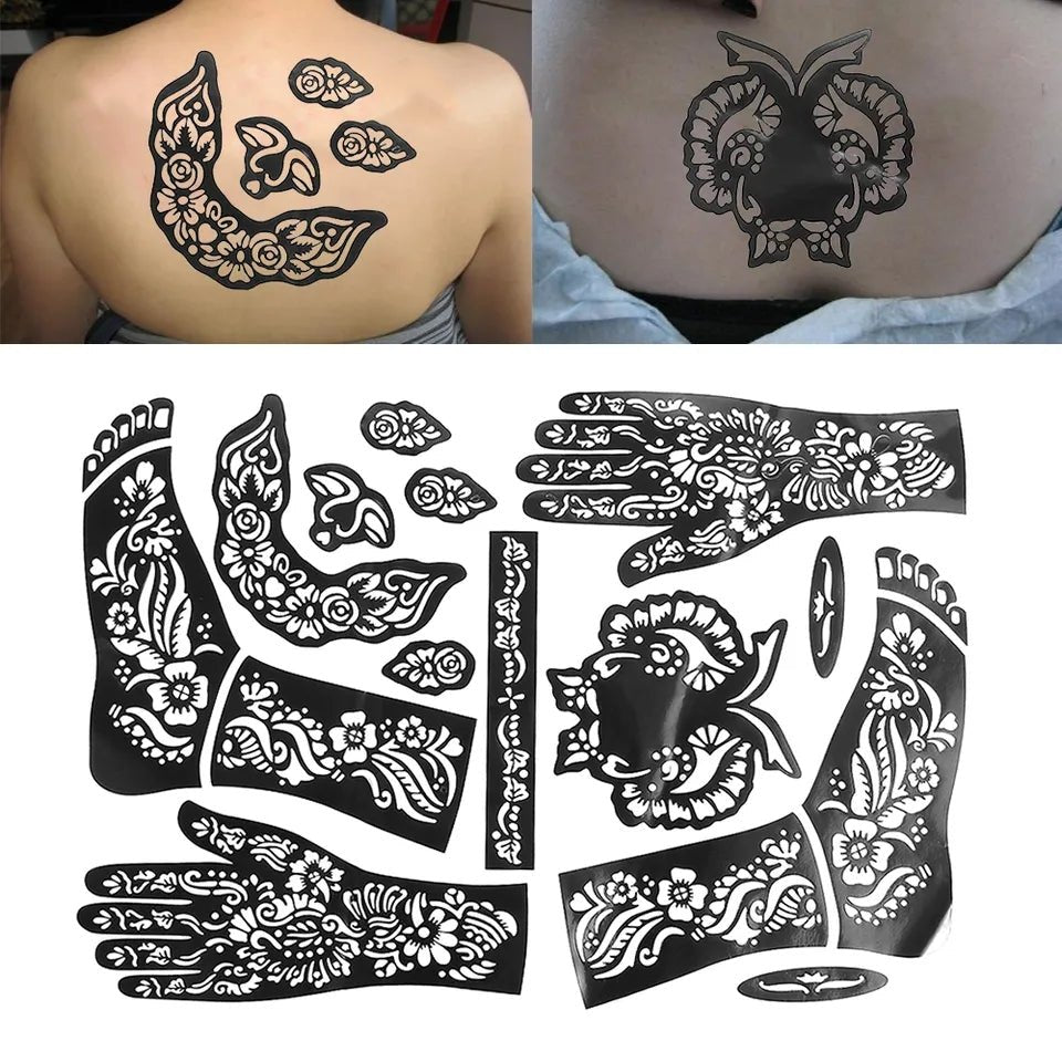 Floral Pattern Henna Stencils for hand and leg