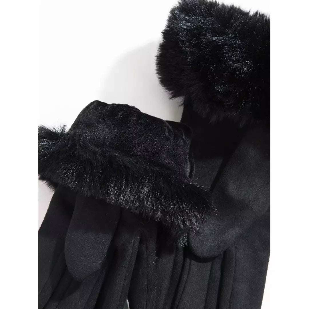 Solid Fuzzy Gloves for winter black and beige