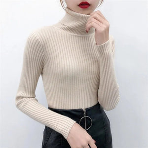 Turtle neck warm women sweater winter with Thumb open