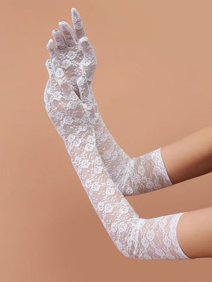 Floral lace Long Gloves | Black & White