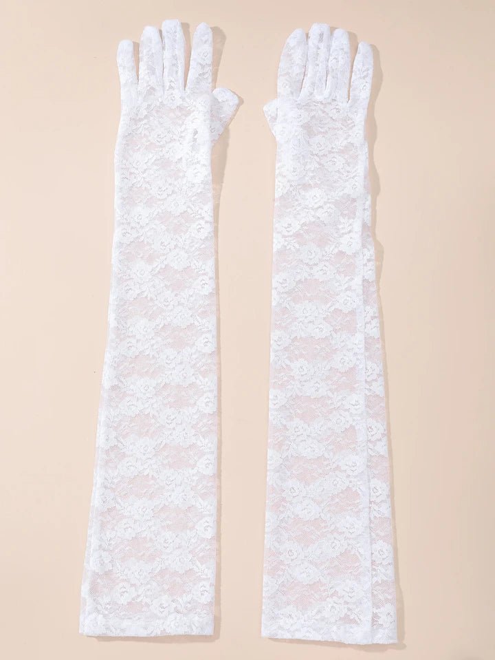 Floral lace Long Gloves | Black & White