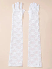 Floral lace Long Gloves | Black & White