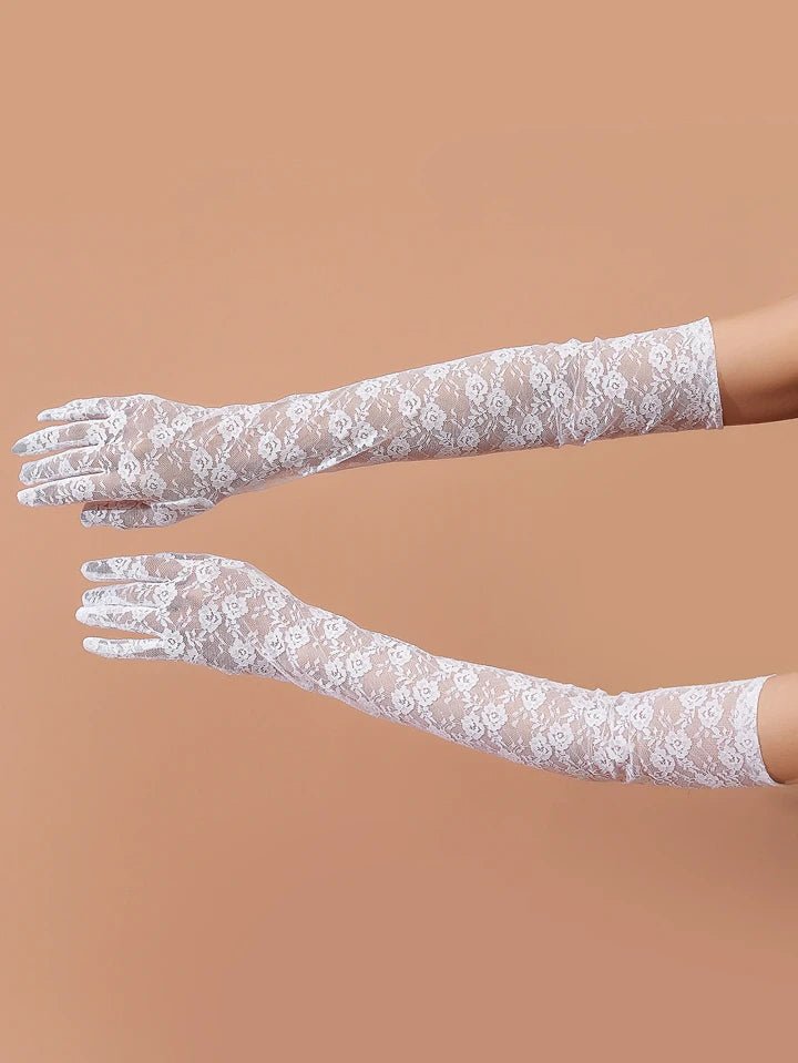 Floral lace Long Gloves | Black & White