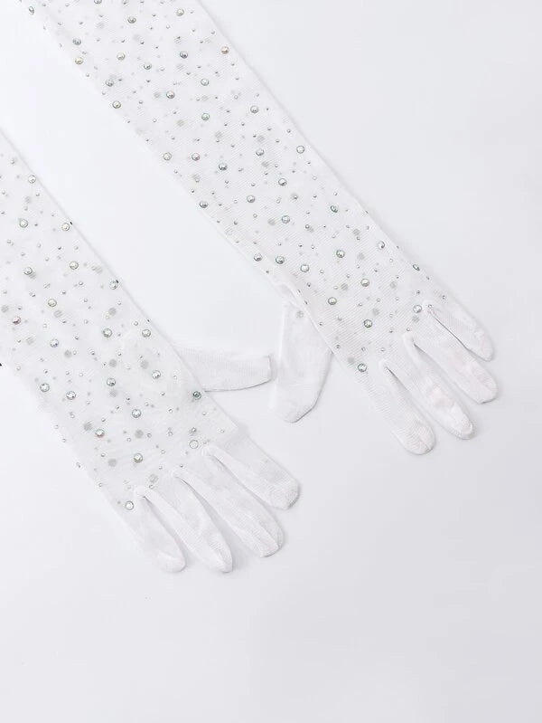 Rhinestone Decor Gloves