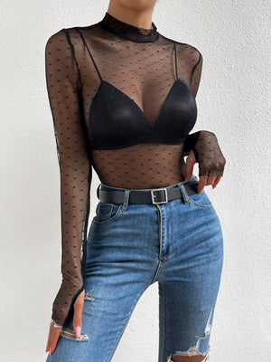 Mock neck finger top