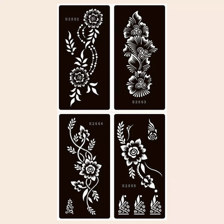Flower Pattern Mehndi Stencils | 4 Sheets