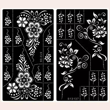 Flower Pattern Mehndi Stencils | 2 Sheets | 4 Style