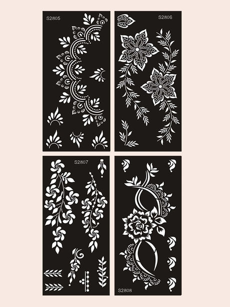 Floral Pattern Henna | 4 Sheets | Stencils
