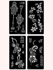 4 Sheets Henna Floral Pattern Tattoo Stencils