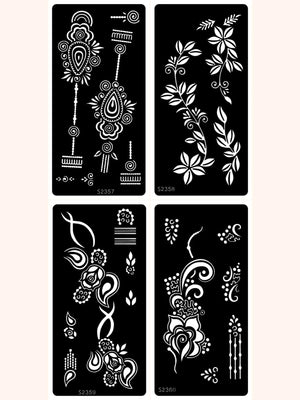 4 Sheets Henna Floral Pattern Tattoo Stencils