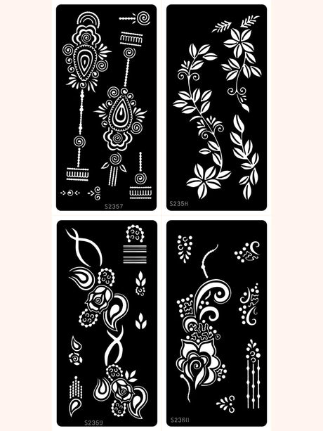 4 Sheets Henna Floral Pattern Tattoo Stencils