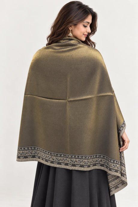 Moonlight Reversible Black & Antique Gold Shawl - 02-back-drape