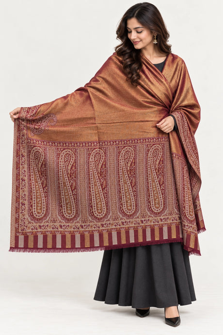 Moonlight Reversible Burgundy & Copper Shawl - 01-model-portrait