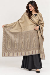 Moonlight Reversible Champagne & Taupe Shawl - 01-model-portrait