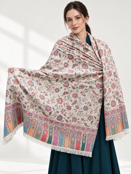 Premium Kani #17 Floral Ivory Shawl — 01-main-portrait