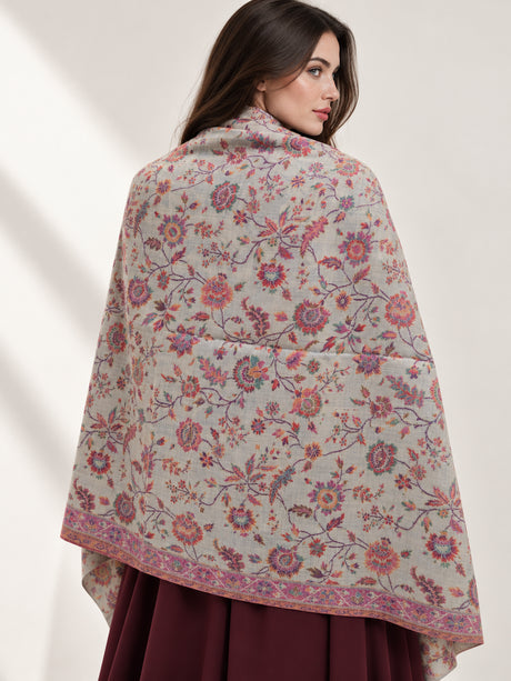 Premium Kani #17 Floral Pearl Ivory Shawl — 03-back-drape
