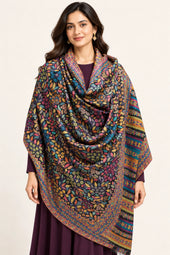Premium Bareek Kani #32 Floral Black Shawl — main portrait