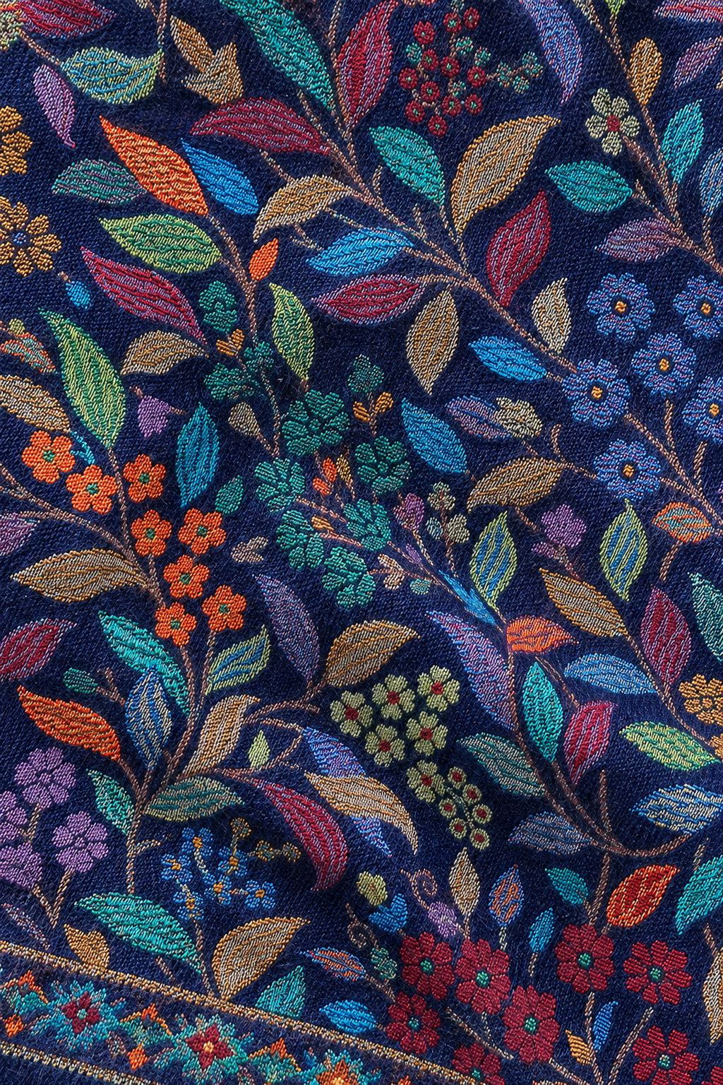 Premium Bareek Kani #32 Floral Navy Shawl — 02-material-closeup