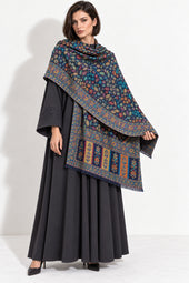 Premium Bareek Kani #32 Floral Navy Shawl — 03-full-length-portrait