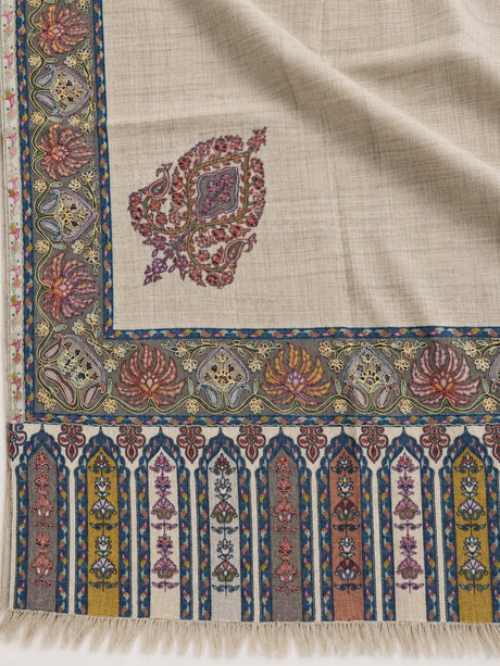 Premium Kalamkari Border #67 Sand Beige Shawl — 05-pallu-detail