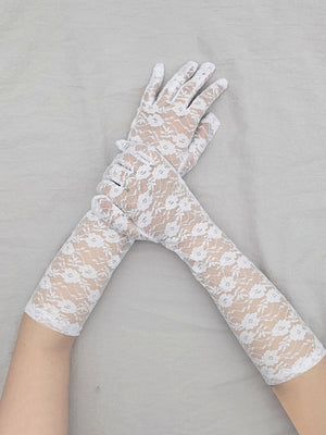 Lace flower Long Gloves | Black & White