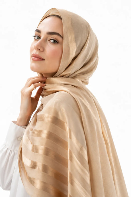 Half Linen & Satin Strips Hijab