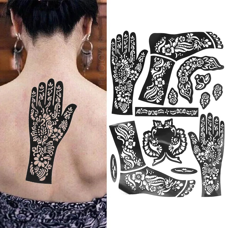 Floral Pattern Henna Stencils for hand and leg