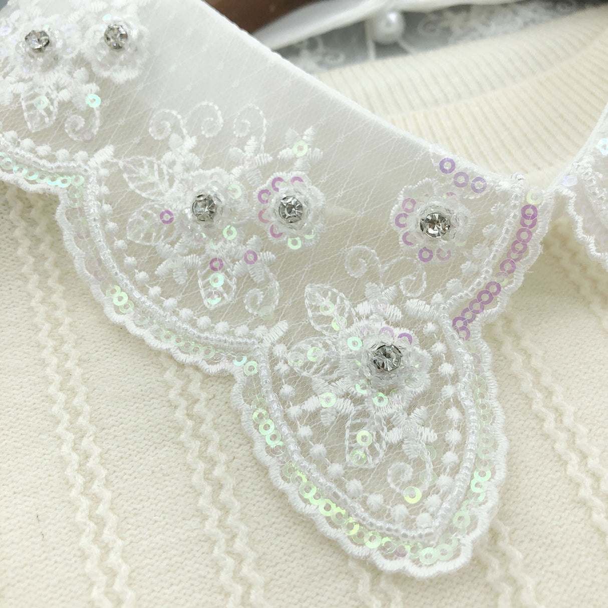 Sequin embroidered lace fabric handmade collar