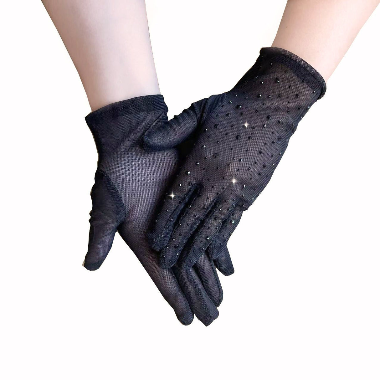 Flash black crystal Gloves for Women