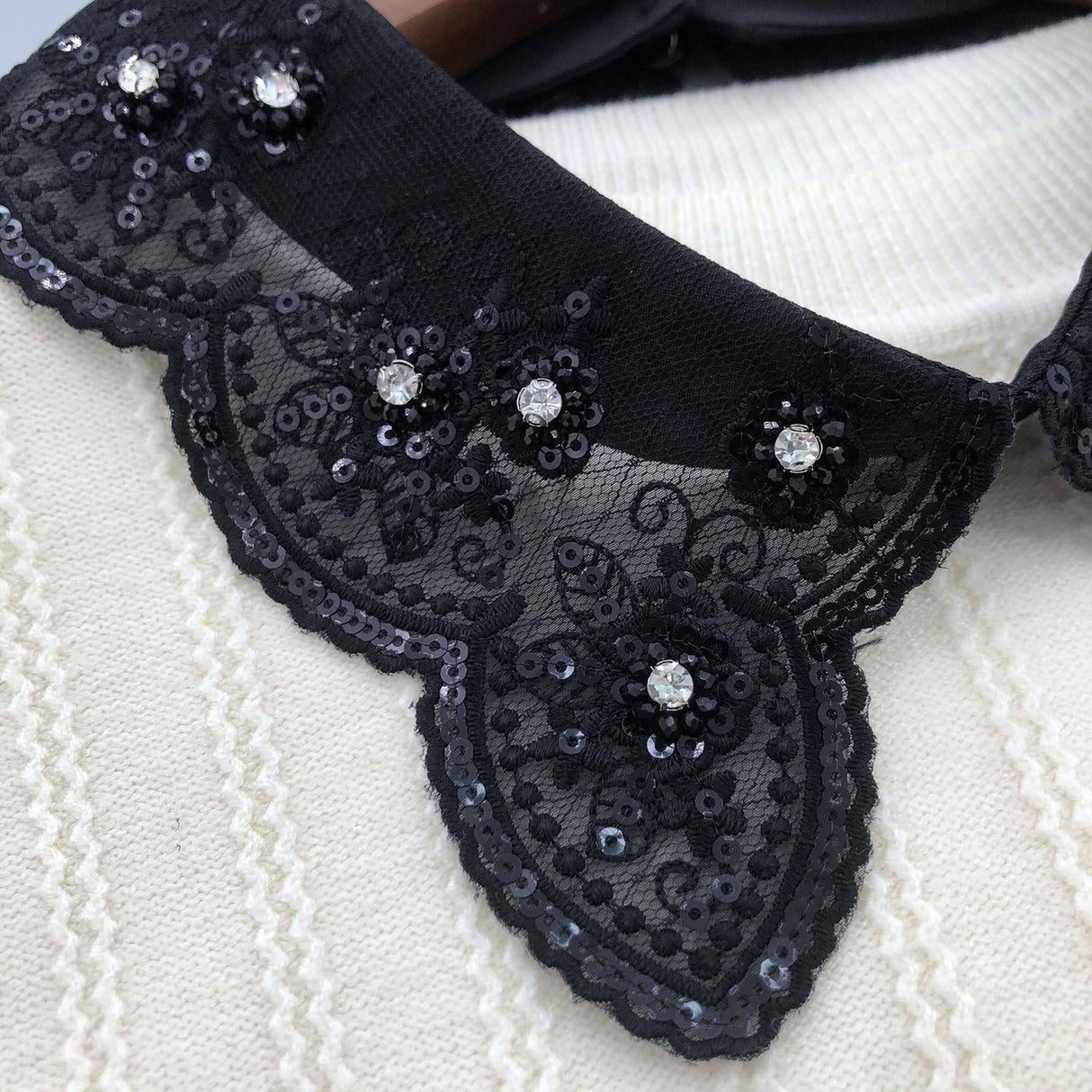 Sequin embroidered lace fabric handmade collar