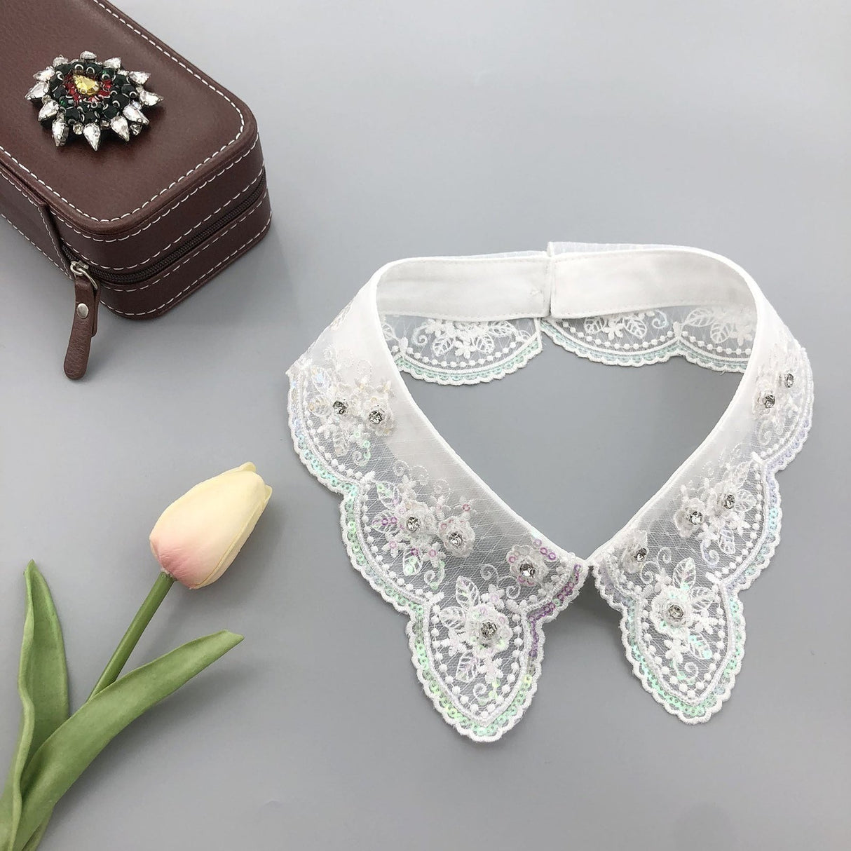 Sequin embroidered lace fabric handmade collar