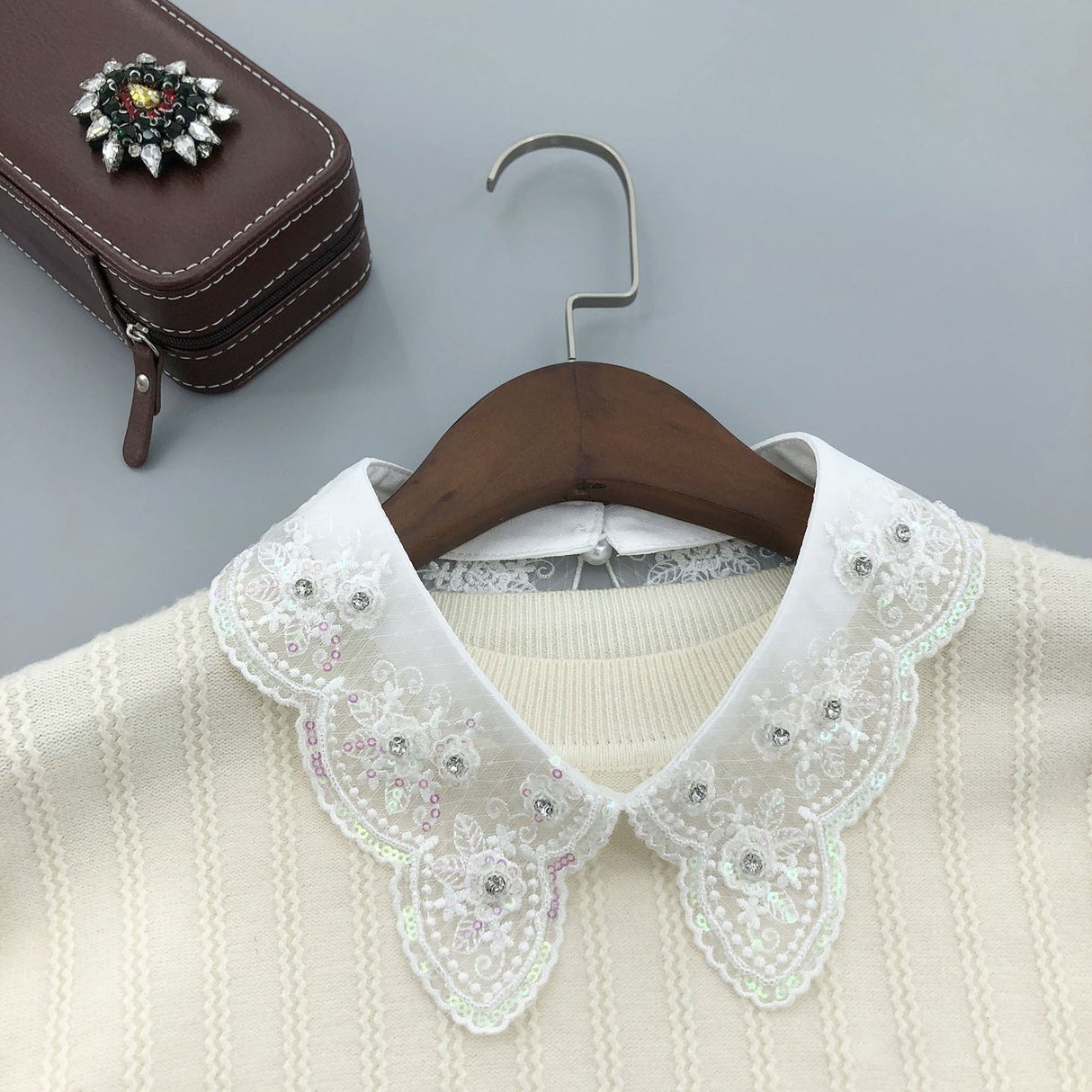 Sequin embroidered lace fabric handmade collar