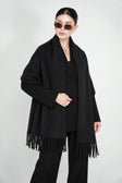 Original Wool Shawl – Black – front view with sunglasses