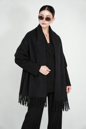 Original Wool Shawl – Black – front view with sunglasses